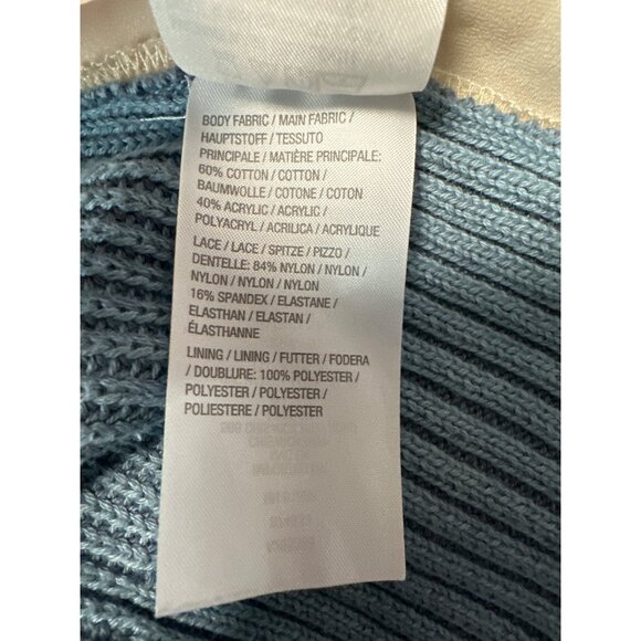 Lori Goldstein LOGO Blue Knit Sweater W/ Cream Lace Insets Women's Size L - Picture 7 of 9